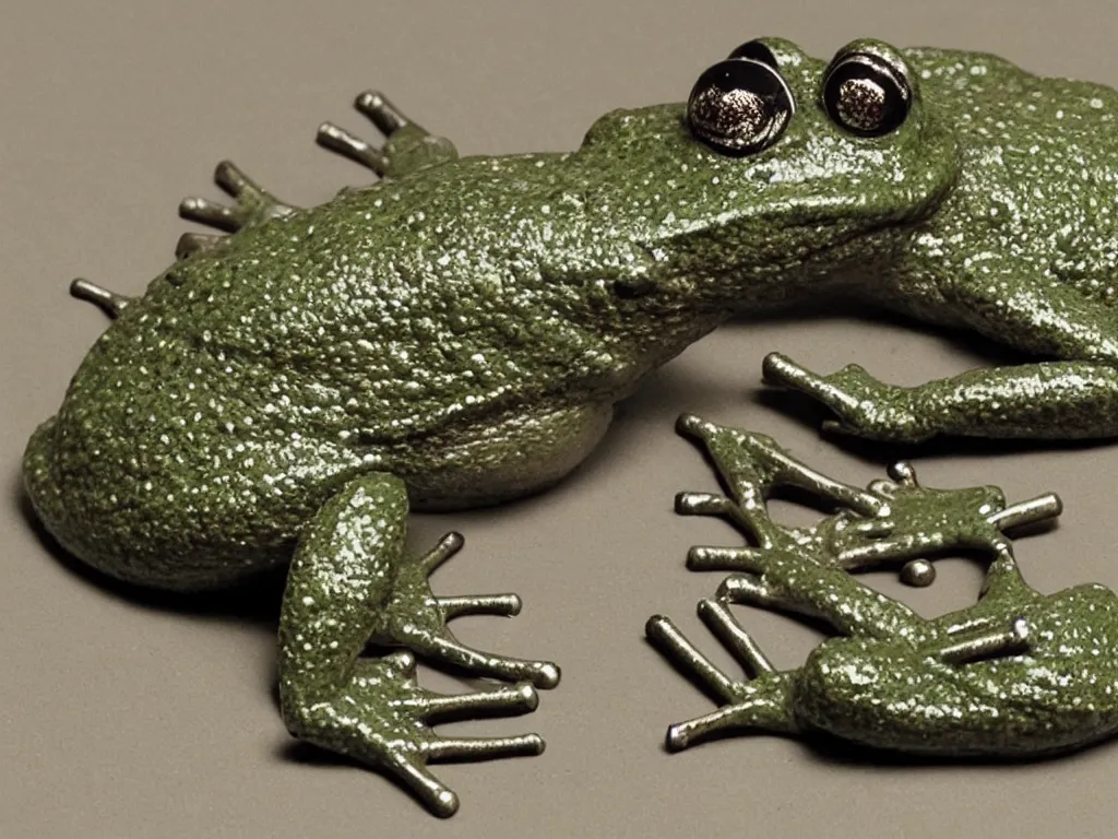 Prompt: a frog made from synthesizer parts