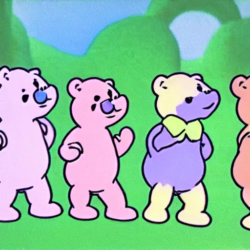 Prompt: appearance by the care bears in the moomin anime ( 1 9 8 2 ), pastel colours