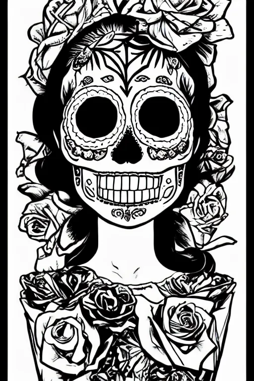 Image similar to Illustration of a sugar skull day of the dead girl, art by chris ware