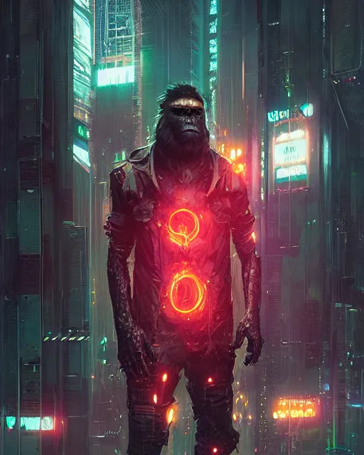 Prompt: bored ape, neon, cyberpunk, futuristic, stunning, highly detailed, digital illustration, art by greg rutkowski and