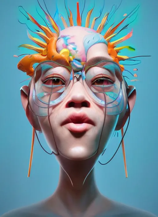 Image similar to colourful caricature - 3 d vfx art - of the sun, art style by james jean & hsiao - ron cheng, character concept art, unreal engine render, digital illustration, sharp, intricate detail, volumetric light, ray tracing, soft light, symmetric, pinterest, artstation, behance,