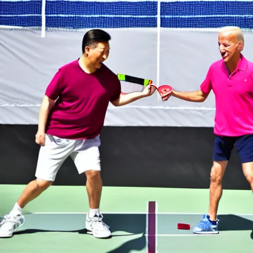 Prompt: xi jingping and joe biden playing pickleball on a sunny day