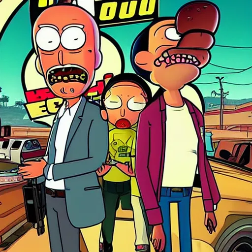 Image similar to GTA V cover art with Rick and Morty