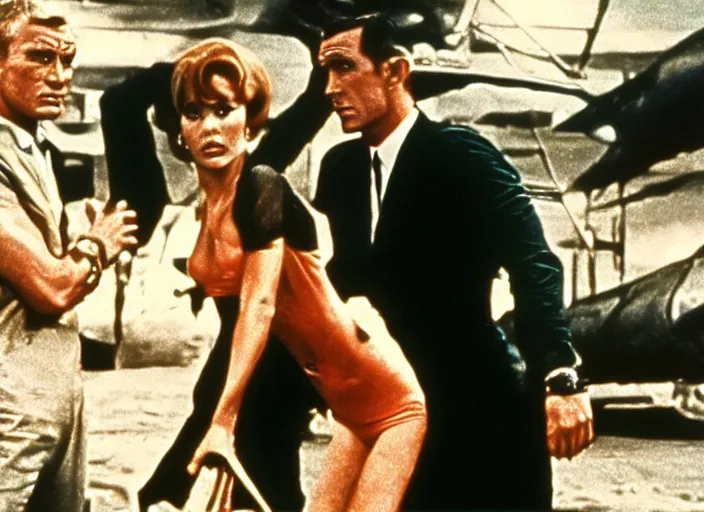 Prompt: scene from the 1 9 6 3 james bond film from russia with love