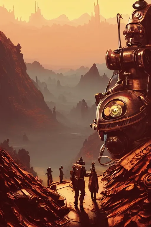 Prompt: beautiful matte painting of robot dog, apocalyptic fallout 7 6, steampunk, hyper realistic, gta 5 cover, artstation by jesper ejsing, by rhads, makoto shinkai and lois van baarle, ilya kuvshinov, ossdraws, feng zhu and loish and laurie greasley, victo ngai