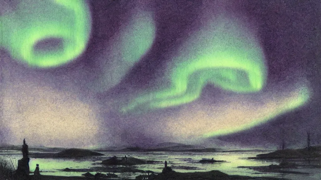 Image similar to the northern lights illustrated by alan lee