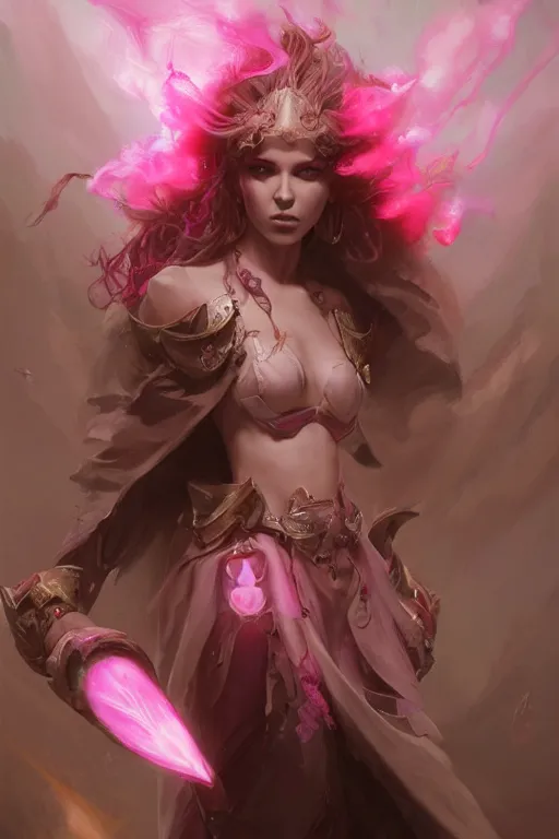 Image similar to beautiful girl necromancer covered with pink thunderstorm, 3 d render, hyper realistic detailed portrait, holding magic crystals, ruan jia, wlop. scifi, fantasy, hyper detailed, octane render, concept art, peter mohrbacher