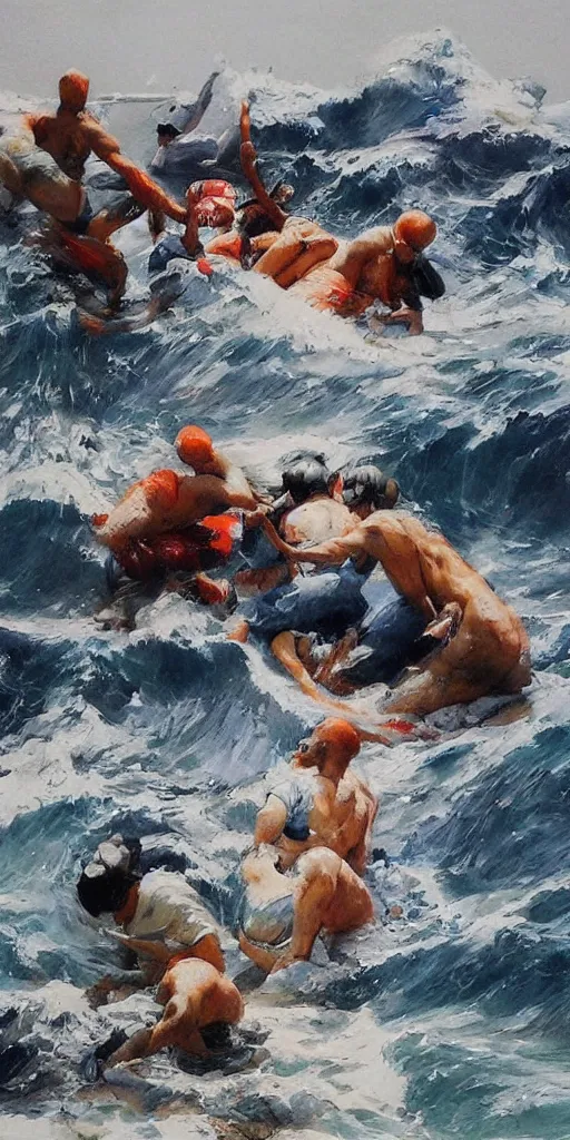 Image similar to oil painting scene from sea by kim jung gi