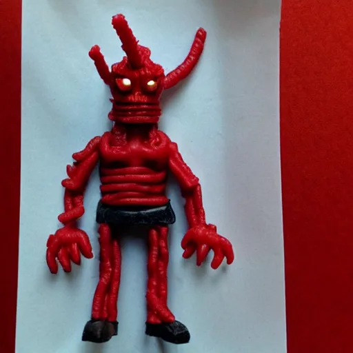 Image similar to hellboy made from twizzlers