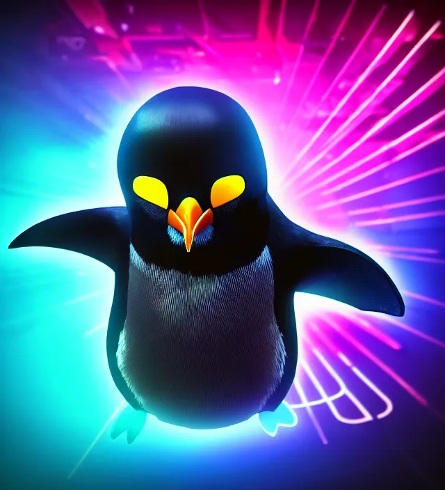 Image similar to studio beautiful cyberpunk esports penguin logo for a penguin!!!!!! studio level special effects and particles, intricate!!!!! professional, global illumination, clean, perfectly shaded, hyperdetailed, epic