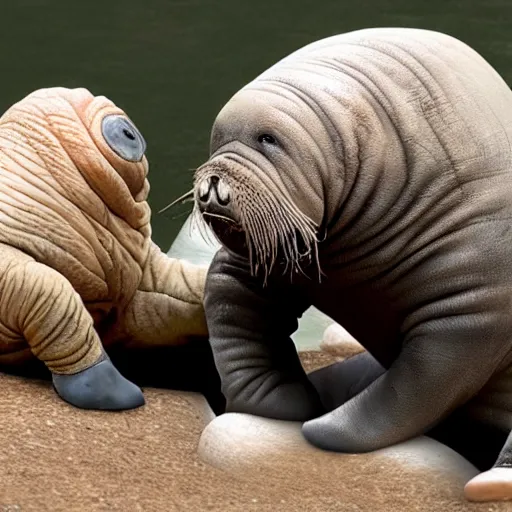 Image similar to tardigrade fighting a walrus