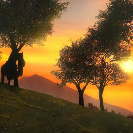 Prompt: beautiful sunset in middle-earth