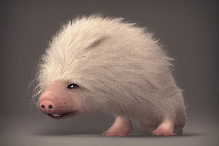 Prompt: cute fluffy curly long fur pig by jean - baptiste monge, high quality, high resolution, 4 k, painted by cgsociety, rutkowski, gurney with ambient lighting, concept art, detailed, smooth, dynamic volumetric cinematic lighting, octane, raytrace