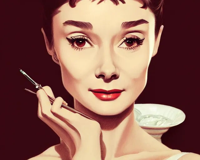 Image similar to photography of audrey hepburn in breakfast at tiffany's, deep focus, intricate, elegant, highly detailed, digital painting, artstation, concept art, matte, sharp focus, illustration, art by artgerm and greg rutkowski and alphonse mucha