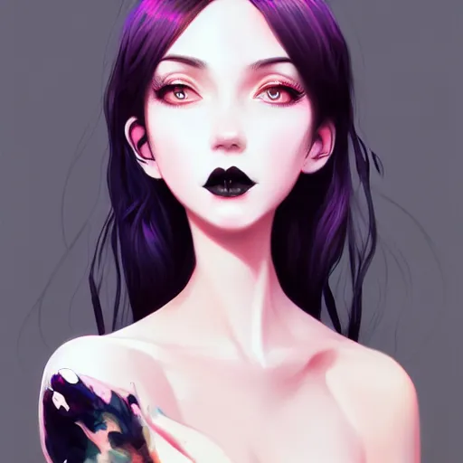 Prompt: cute beautiful goth gf e-girl, elegant, 2d, ultra highly detailed, digital painting, smooth, sharp focus, artstation, pixiv, pastel colors, art by Ilya Kuvshinov