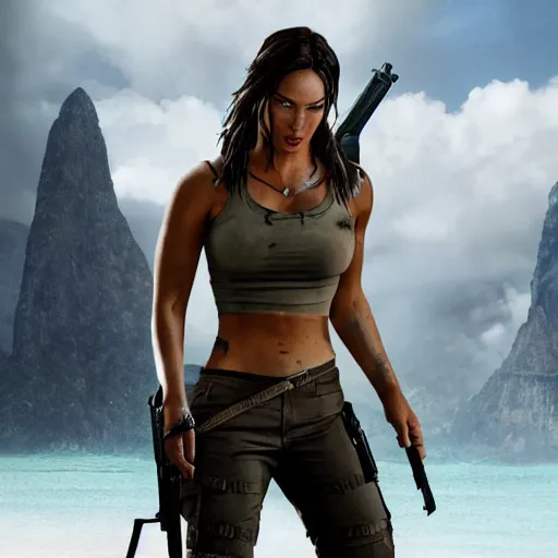 Image similar to Lara croft as Megan fox movie still
