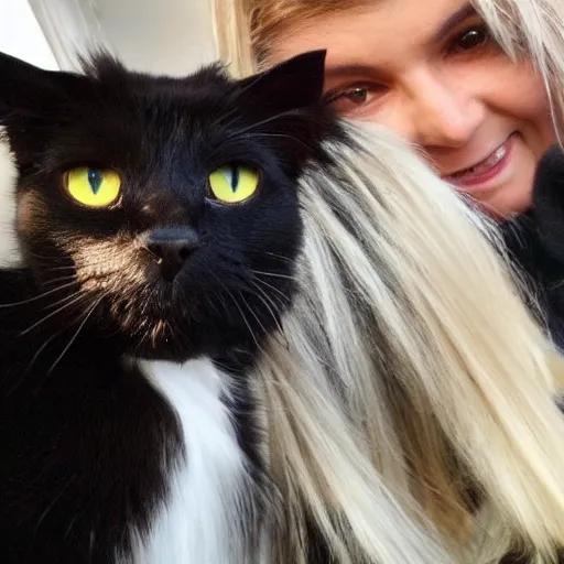 Prompt: a black cat and a maltese dog's selfie