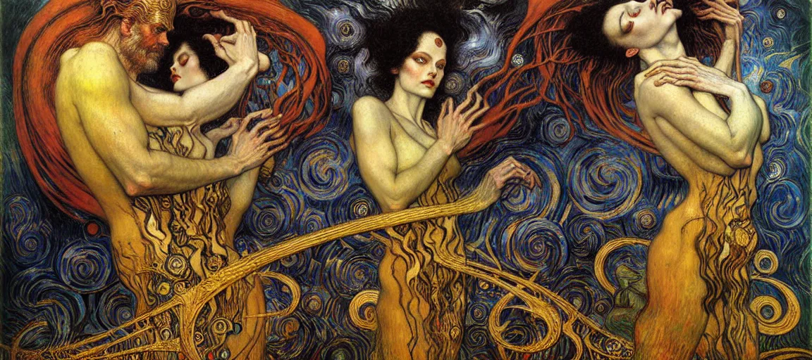 Image similar to Divine Chaos Engine by Karol Bak, Jean Delville, William Blake, Gustav Klimt, and Vincent Van Gogh, symbolist, visionary