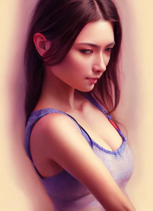 Image similar to photo of a gorgeous young woman in the style of stefan kostic, realistic, sharp focus, 8 k high definition, insanely detailed, intricate, elegant, art by stanley lau and artgerm