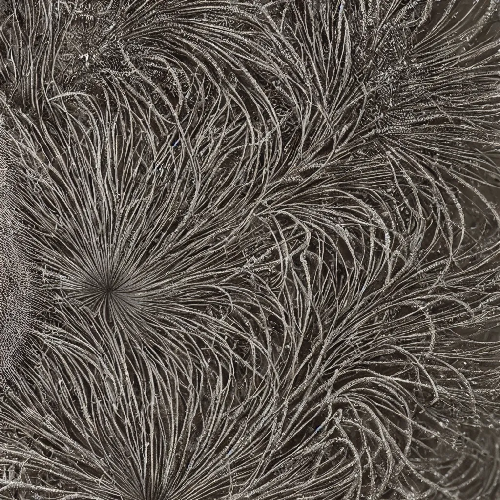 Image similar to complex sea urchin by ernst haeckel, closeup, fractal engravings, sea horse, realistic cinema 4 d render, beach sand background, clear focus, very coherent, very detailed