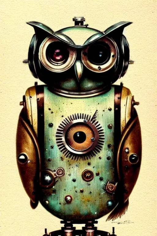 Image similar to (((((1950s retro robot steampunk owl . muted colors.))))) by Jean-Baptiste Monge !!!!!!!!!!!!!!!!!!!!!!!!!!!!!!