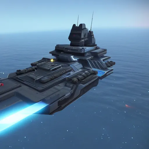 Image similar to high tech battleship from dual universe, game screenshot