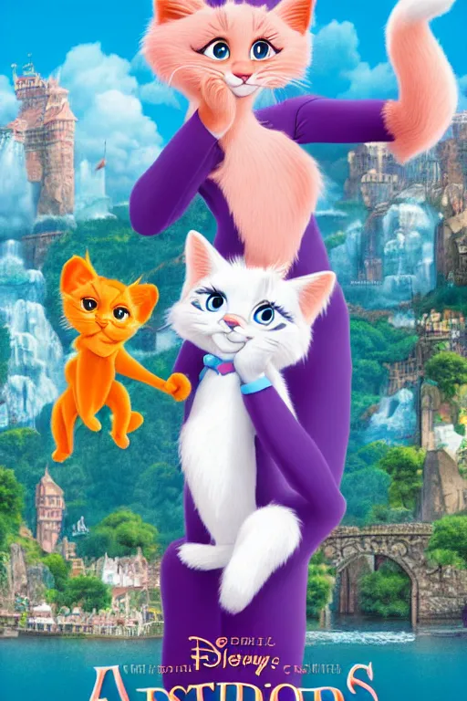 Image similar to aristocats movie poster, cgi, cinema, realistic