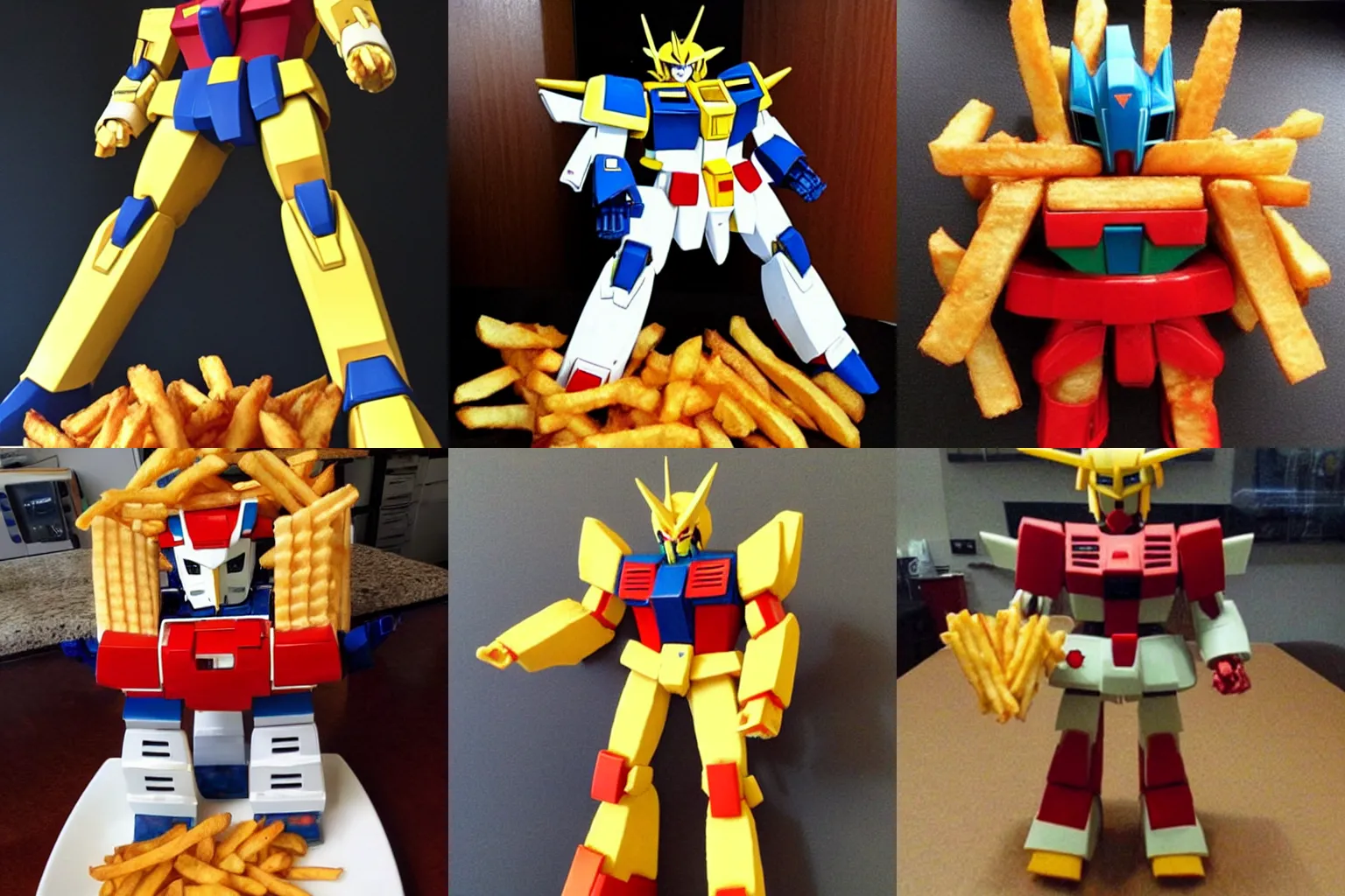 Prompt: gundam made out of fries,