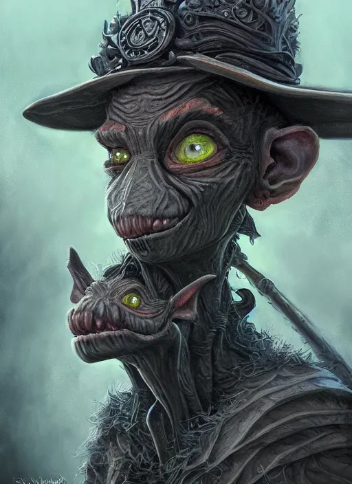 Image similar to , goblin, detailed eyes, cute, fantasy, intricate, highly detailed, digital painting, 4k, HDR, concept art, smooth, sharp focus, illustration, by Wayne Reynolds