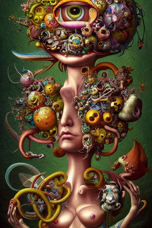 Image similar to hyper - maximalist overdetailed painting by naoto hattori. artstation. deviantart. cgsociety. inspired by hieranonymus bosch and heidi taillefer. surrealism infused lowbrow style. hyperdetailed high resolution render by binx. ly in discodiffusion. dreamlike polished render by machine. delusions. sharp focus.