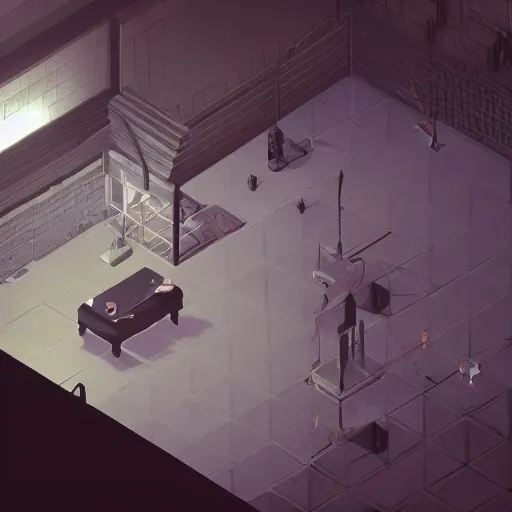 Prompt: Isometric game, 4k, dramatic lighting, dark, silent hill + mirror's edge + stasis, unreal engine, secret lab, experiments