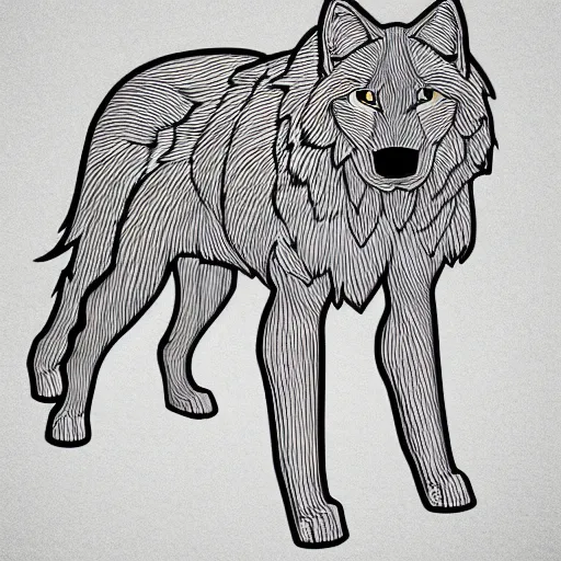 Prompt: digital art of a full-body outline of a wolf, simple, no color, high quality, HD, 8K,