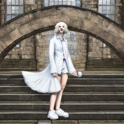 Prompt: white cockapoo outside edinburgh castle wearing headphones, anatomy, bathed in light, highly detailed, photorealistic, artstation, smooth, sharp focus, illustration, unreal engine 5, 8 k, art by artgerm and greg rutkowski and edgar maxence