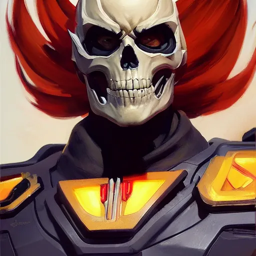 Image similar to greg manchess portrait painting of ghost rider as overwatch character, medium shot, asymmetrical, profile picture, organic painting, sunny day, matte painting, bold shapes, hard edges, street art, trending on artstation, by huang guangjian and gil elvgren and sachin teng