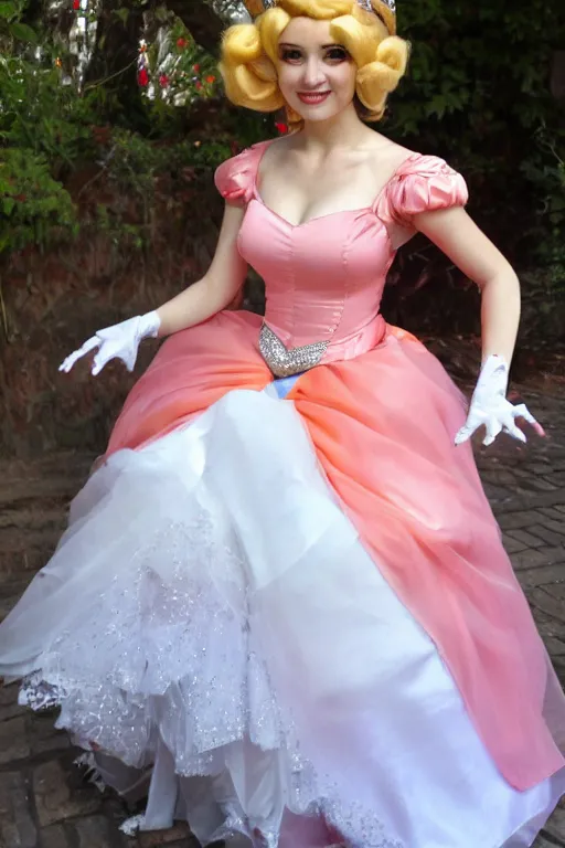 Prompt: Lady Demitrescu as Princess Peach,