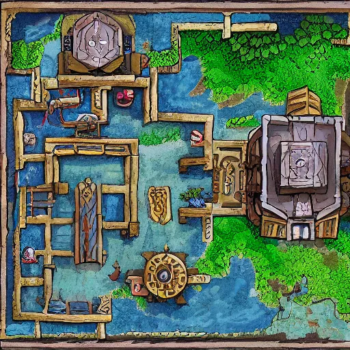 Image similar to An detailed aerial view of a cartoonish tavern by dungeondraft, contaning tables and walls, dnd map , map patreon, fantasy maps, foundry vtt, fantasy grounds, aerial view ,dungeondraft , tabletop, inkarnate, dugeondraft, roll20