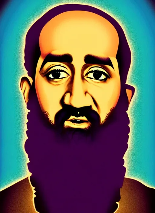 Prompt: bin laden ☦. pop art, no duplicate image, glowing lights, highly detailed, digital painting, artstation, concept art, smooth, sharp focus, illustration, art by richard hamilton and mimmo rottela