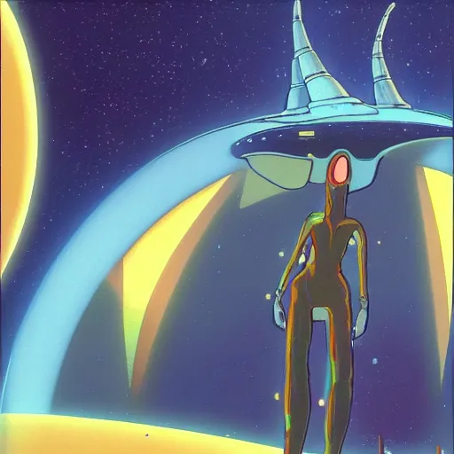 Image similar to a man spaceship starship outer worlds in FANTASTIC PLANET La planète sauvage animation by René Laloux