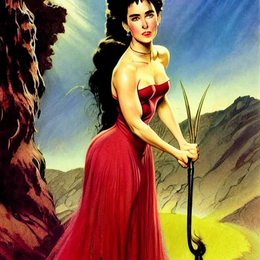 Prompt: jennifer connelly as a princess by frank frazetta