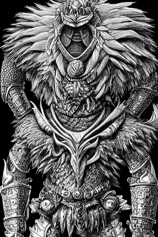 Image similar to armoured warrior baboon monster, symmetrical, highly detailed, digital art, plant themed armour, sharp focus, trending on art station, kentaro miura manga art style