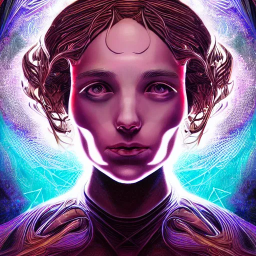 Prompt: beautiful portrait of intelligence, spatial space deformation in latent space, hologram, math art, astral plane, by artgerm and dan mumford and gustave dore, artstation