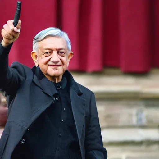 Prompt: amlo pointing the gun at his head, being in windsor castle.