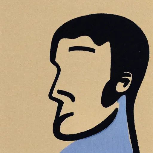 Image similar to matte portrait of a depressed man, by jack gaughan, minimalist illustration, blue color scheme