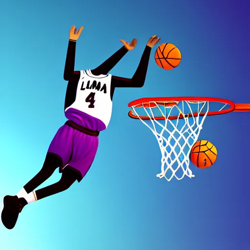 Image similar to a llama dunking a basketball, 4 k, digital art, high resolution, trending on artstation