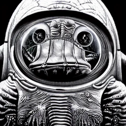 Image similar to the alien transcendent cosmic tardigrade that awaits you at the end of all of space and time, by h. g. giger