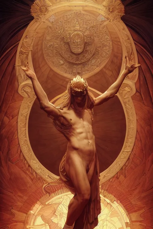 Prompt: anthropomorphic Sun-God, movie poster, cinematic lighting, intricate, rugged, ormal hands, normal legs, highly detailed, digital painting, artstation, smooth, sharp focus, illustration, art by artgerm and greg rutkowski and alphonse mucha and Wayne Barlowe and william-adolphe bouguereau