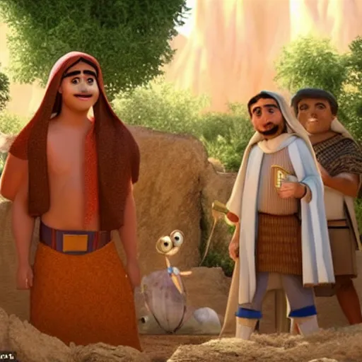 Image similar to 17 year old middle eastern skinned boy with reddish complexion in Biblical clothing as seen in Disney Pixar's Up (2009)