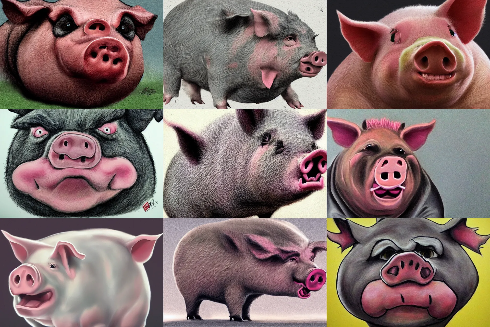 Prompt: angry pig, front photo, cartoon, realistic colors, super quality, powerful detail