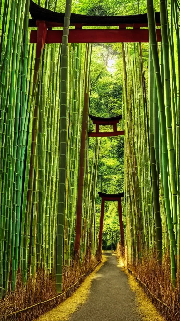 Prompt: “Torii gate in a bamboo forest, realistic, hiperrealist, photorealist, intricate, sharp focus, cinematic lights, Artstation HQ, Deviantart trending, 4K UHD, masterpiece”