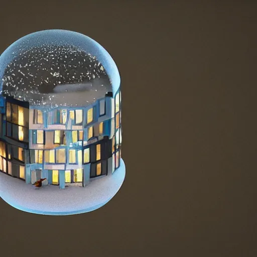 Image similar to a snow globe with a soviet apartment building in it, a computer rendering by leandro erlich, dioram, trending on cgsociety, retrofuturism, tesseract, isometric, physically based rendering